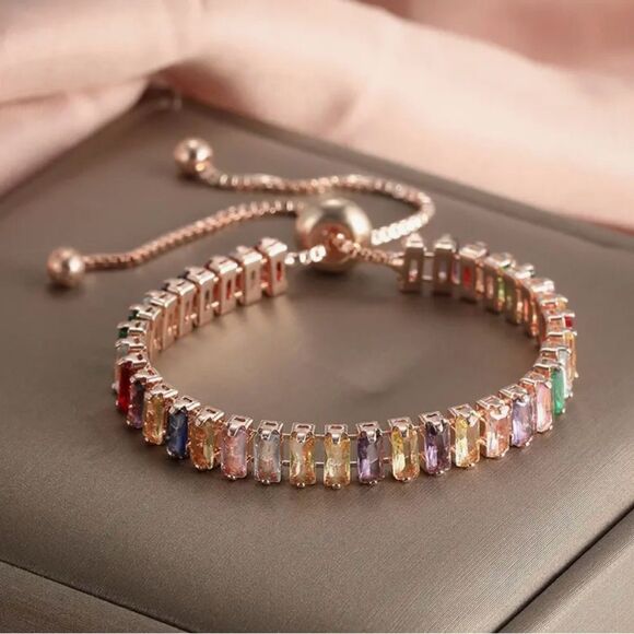 ❤️ NEW Sparkling rose gold multicolored crystal tennis bracelet ❤️ - Picture 6 of 6